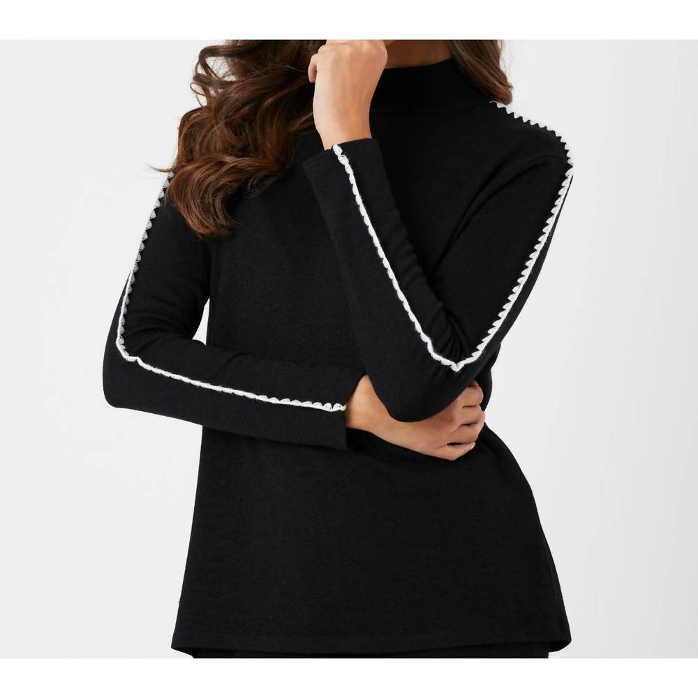 NEW FRENCH KYSS stitch sleeve mock neck sweater in black/ivory